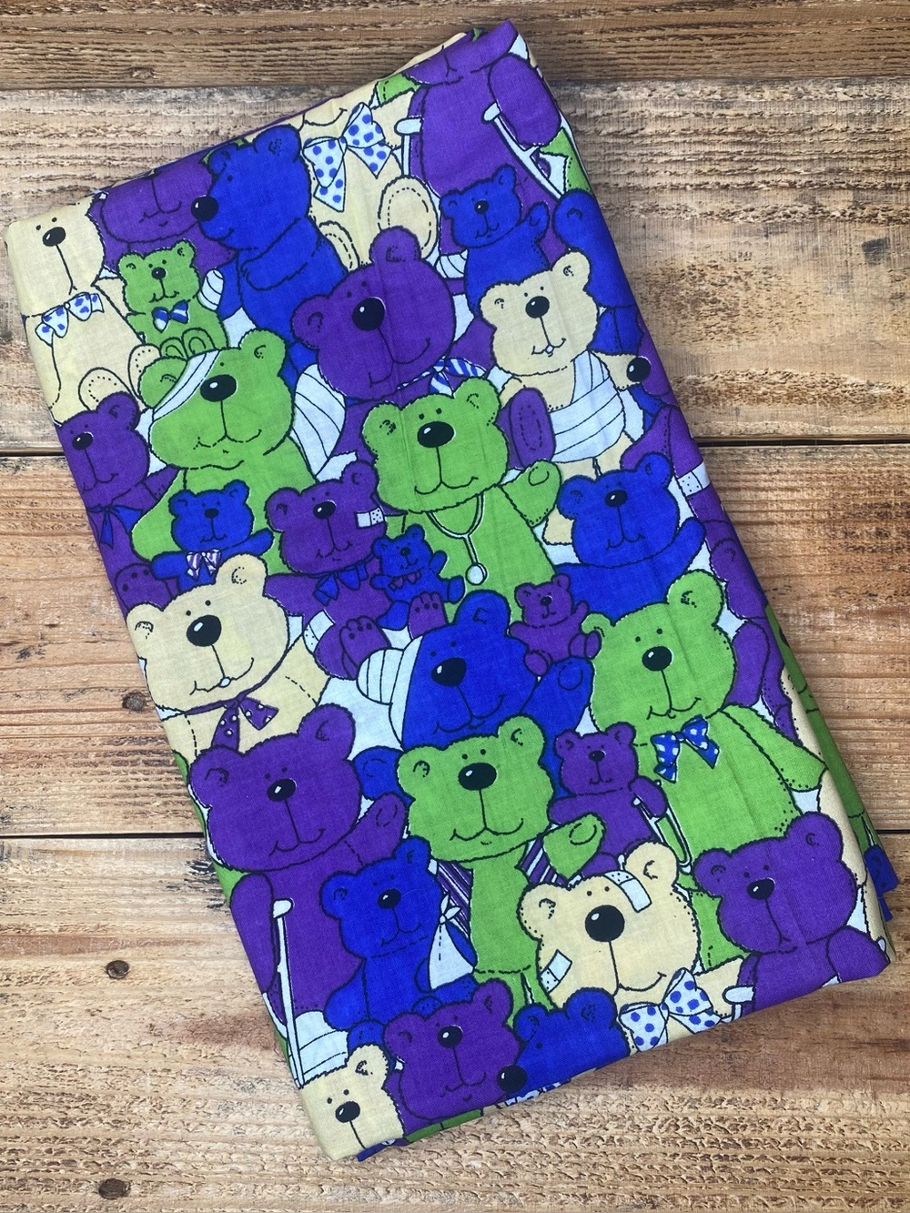 Vintage "MEDICAL BEARS" PURPLE/GREEN/W HITE - 102"X 46" (Smoke Free Home)